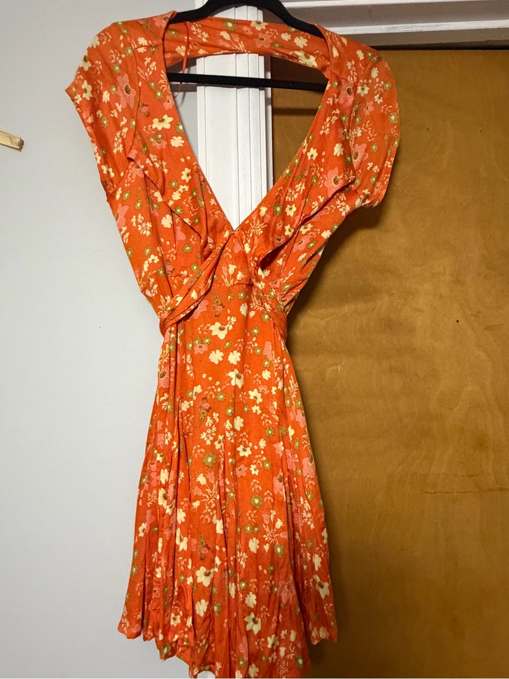 Free People Orange Floral Mini Wrap Dress